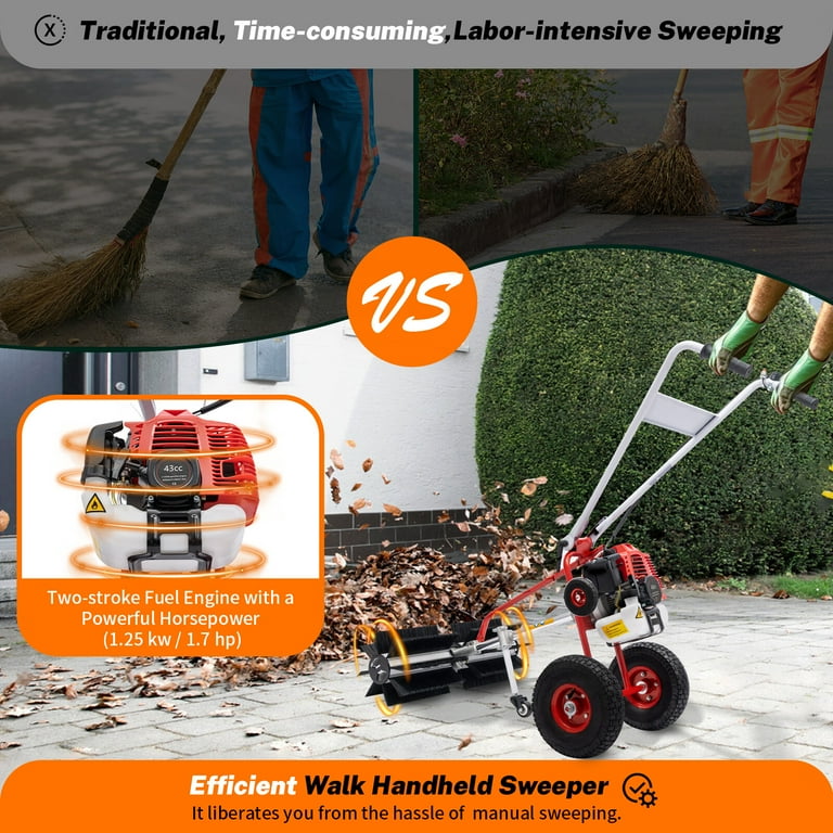 Loyalheartdy 43CC 1.7HP Walk-Behind Sweeper 2 Stroke Air-cooled