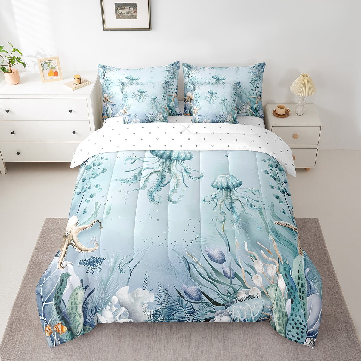Sea Shell Comforters Ocean Theme Comforter Nautical Coastal King Size Bed In A Bag - 7 Piece ...