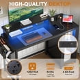 thumbnail image 4 of GUNAITO 47 Inch Gaming Desk with LED Lights and Power Outlet, Computer Desk with Glass Storage Shelves and Monitor Stand, Black Carbon Fiber, 4 of 8