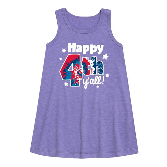 Instant Message - Happy 4th Y'all! - Tie dye - Toddler & Youth Girls A-line Dress