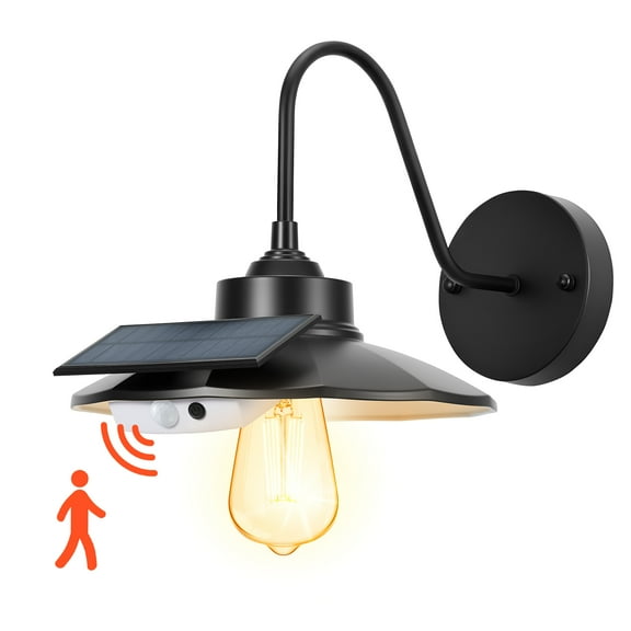 VEVOR Solar Outdoor Barn Light,3 Lighting Modes and Motion Sensor, 1-Pack Gooseneck Light Fixture,Farmhouse Wall Sconce,with E26 Bulb Compatible, Waterproof for Porch, House, Entryway, Garage, Black