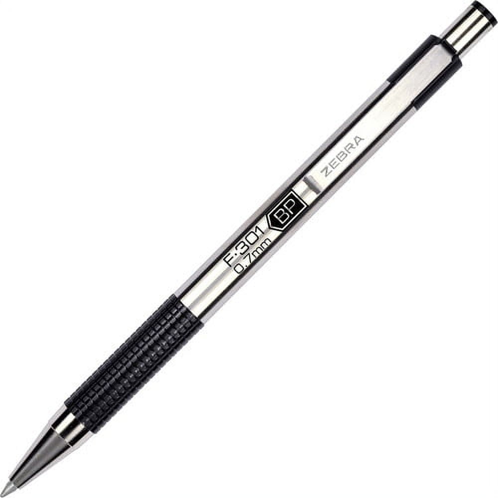Zebra Pen BCA F-301 Stainless Steel Ballpoint Pens Fine Pen Point - 0.7 mm Pen Point Size - Refillable - Retractable - Black - Stainless Steel Stainless Steel Barrel - 12 / Dozen