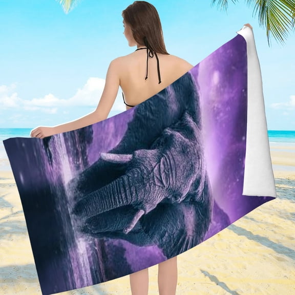 RKSupls Elephant Purple Starry Sky Mountain Water Microfiber Beach Towel, Extra Large Quick Dry Lightweight Towel for Travel Swimming Camping, Soft Super Absorbent- 55.1x27.6in