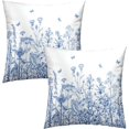 thumbnail image 2 of Blue Wildflower Throw Pillow Cover 20x20 Set of 2 - Botanical Flower Leaves Plants Butterfly Pillowcase Cushion Cover for Sofa Couch Bedroom Living Room Outdoor Spring Summer Home, 2 of 4