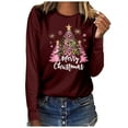 thumbnail image 4 of VgaVtl Long Sleeve Womens Tshirts Cotton Christmas Women's Plus Size Tops Vacation Workout Christmas Graphic Leisure Tops,Red M, 4 of 5