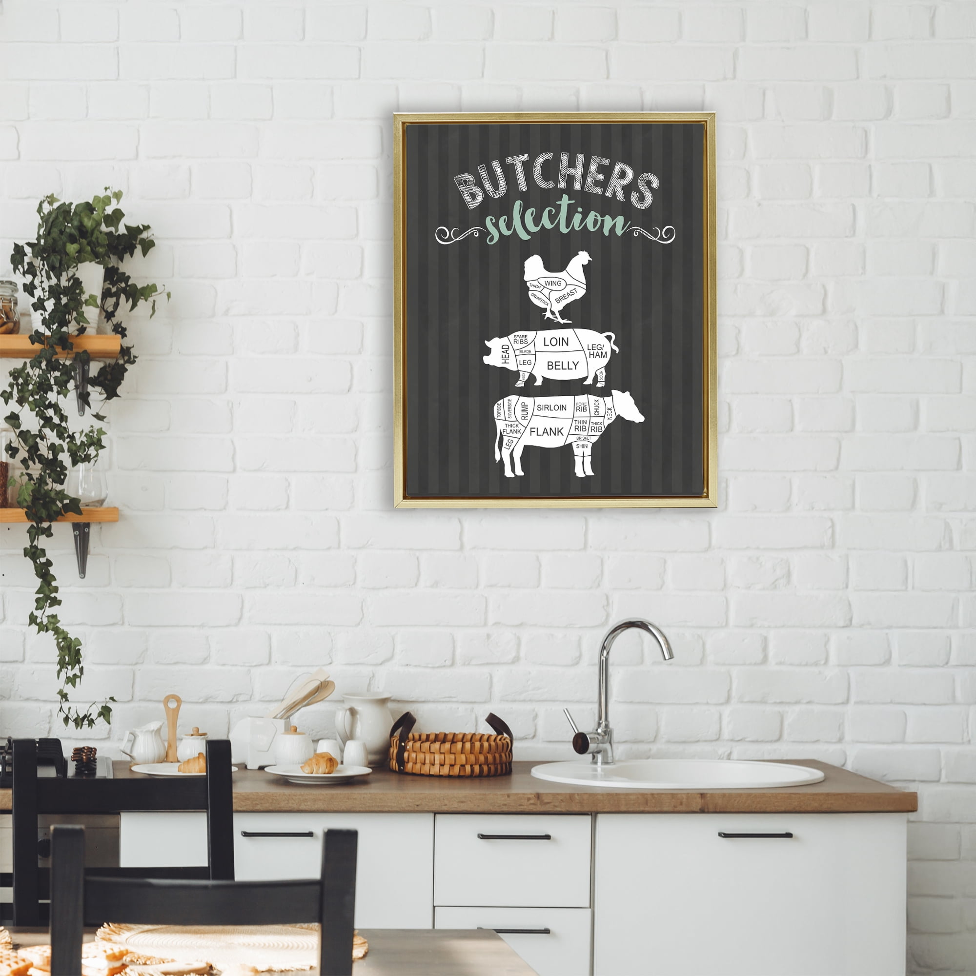 Butchers Selection Animal Sections Gold Framed Floater Canvas Wall Art, design by Lettered and Lined