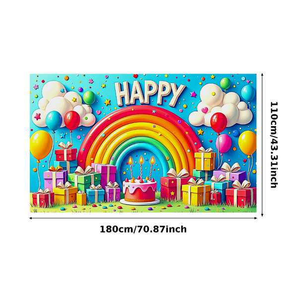 Colorful Happy Birthday Backdrop Banner with Rainbow Balloons Gifts and Cake Party Supplies Birthday Decoration Photography Props Party Decorations