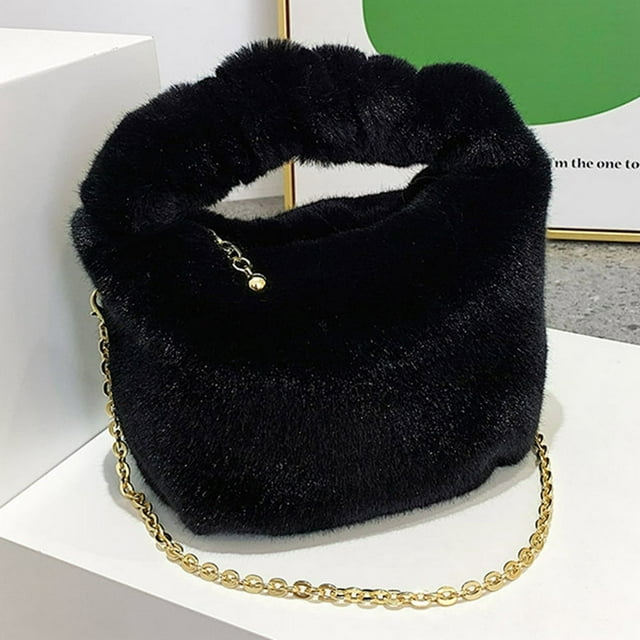 Sac Cartable à Chaîne pour Femmes, Sac Fourre-Tout Doux et Duveteux, Sac à Main, Sacs de Poignet en Peluche, Mignon Porte-Monnaie