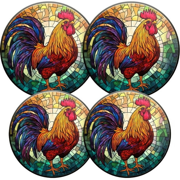 Electric Stove Burner Covers, Set of 4, Round Burner Cover,8 and 10 Inch,Rooster in The Style of Dark