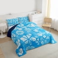thumbnail image 3 of Feelyou Blue Flower Teen Queen Comforter Set, Fashion Ink Floral Bedding Sets, Shamrock Groovy Blossoms Reversible Bedding Comforter Set, Lightweight Room Decor, 3 Pieces, 3 of 8