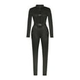 thumbnail image 2 of Qiylii Women Hollow Jumpsuit, Solid Color Turtleneck Long Sleeve Overalls, 2 of 9