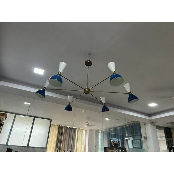 Stilnovo Style 6 Arms 12 light Modern Brass Sputnik Chandelier Mid Century Light Fixture