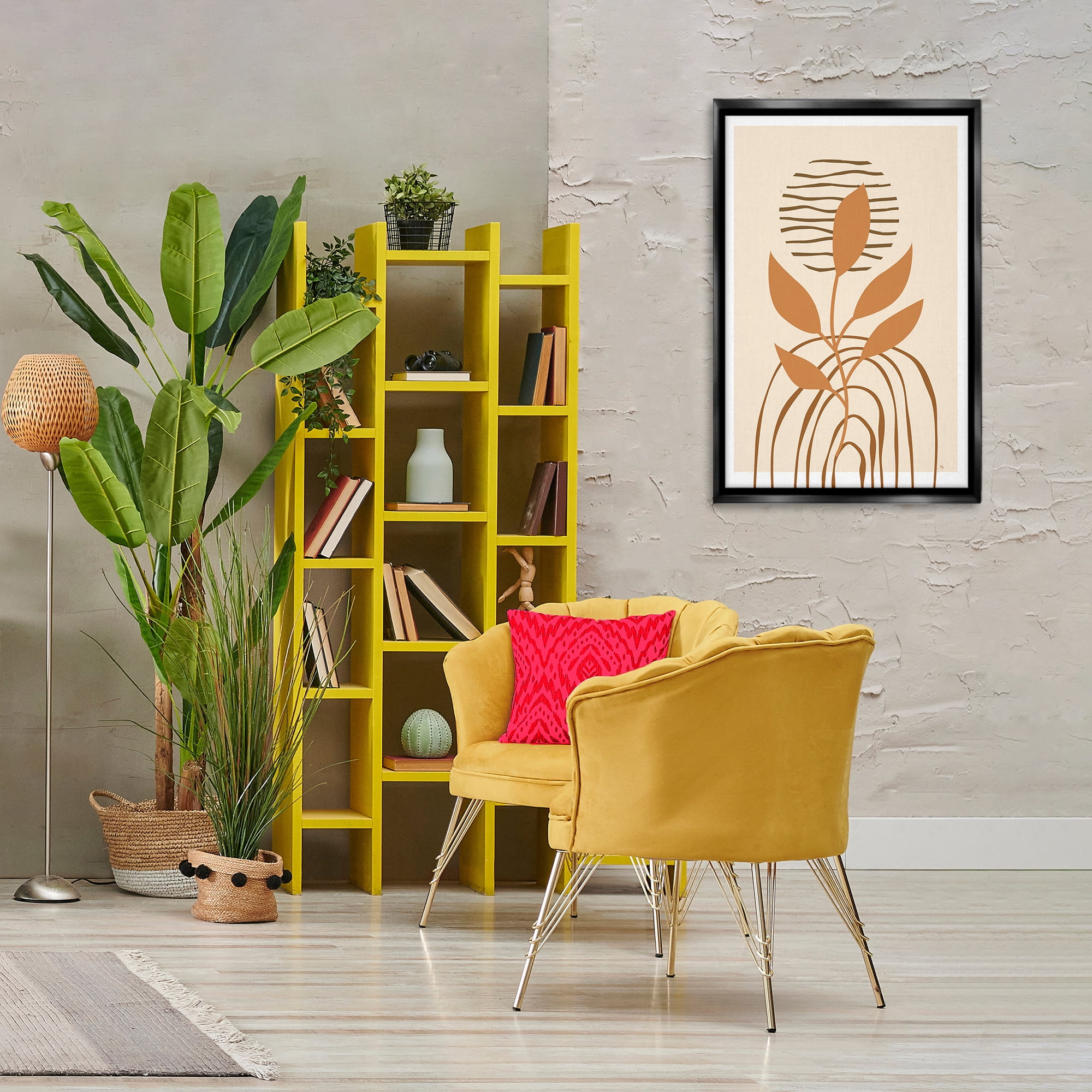 Stupell Industries Minimal Leaf Sprig Botanical & Floral Painting Black Floater Framed Canvas Art Print Wall Art, 21 x 31