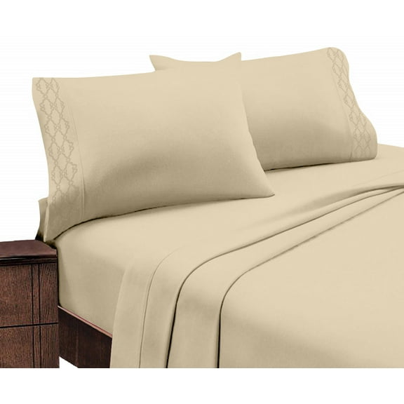 Home Sweet Home Extra Soft Deep Pocket Embroidered Luxury 4-Piece Bed Sheet Set (Full, Taupe)