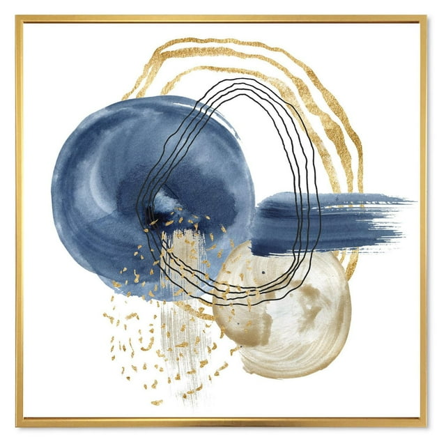 Designart Abstract Dark Blue Gold & Black Underwater Life FLOAT FRAME WALL ART