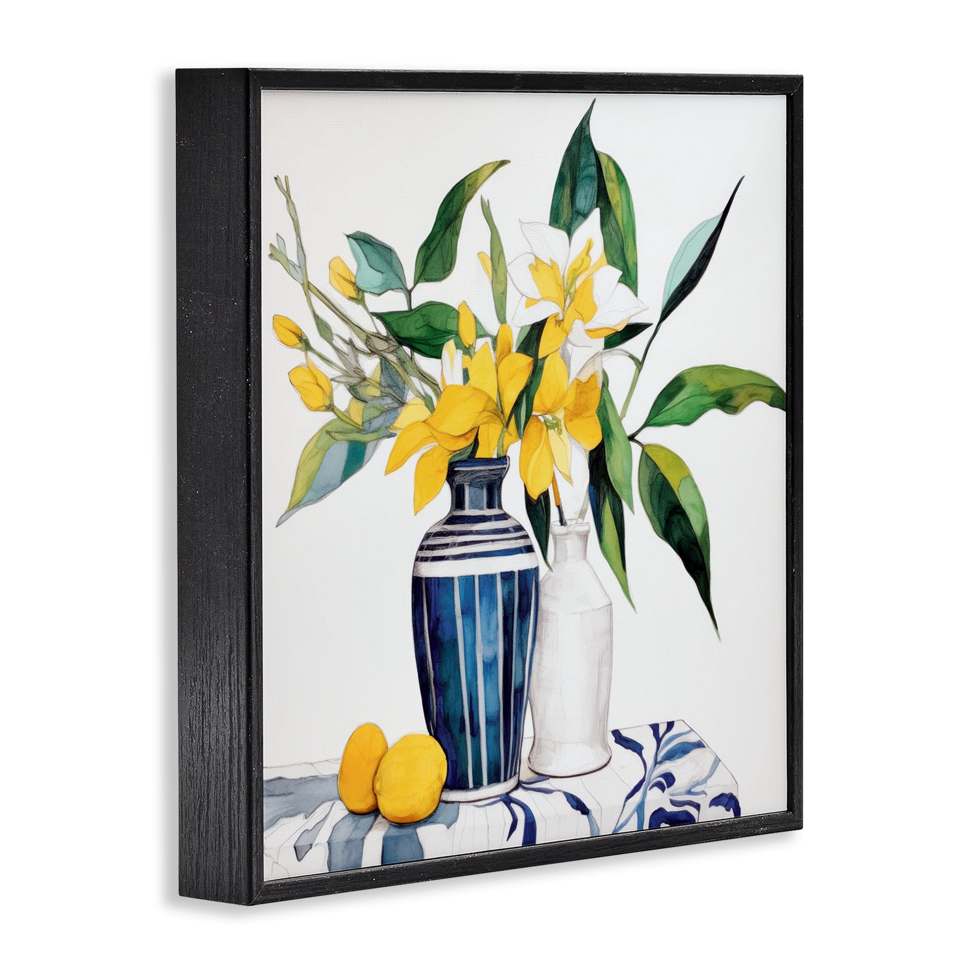 Stupell Industries Lemons And Blooms Table Black Framed Giclee Art, design by Ray Powers
