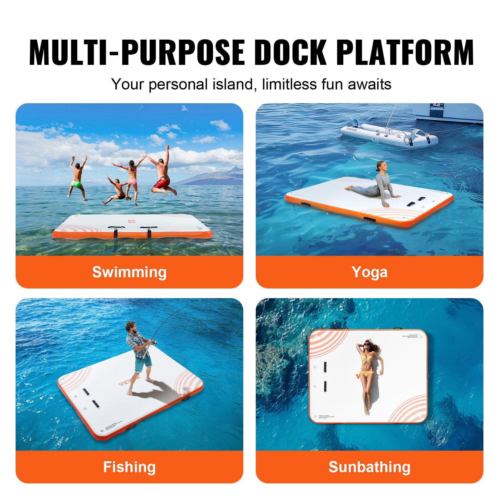 Inflatable Floating Dock, Non-Slip Water Floating Dock Mat with Portable Carrying Bag & Detachable Ladder,6 x 5FT Inflatable Dock Platform,  Floating Platform Island Raft for Pool Beach Ocean