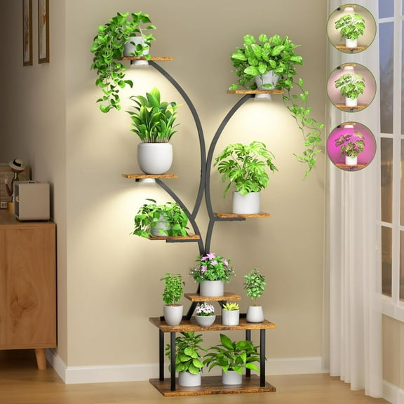 CBYZYFXY Plant Stand Indoor with Grow Lights, 8 Tier Tall Metal Plant Shelf for Multiple Plants, 60″ Large Plants Shelves Corner Flower Holder,