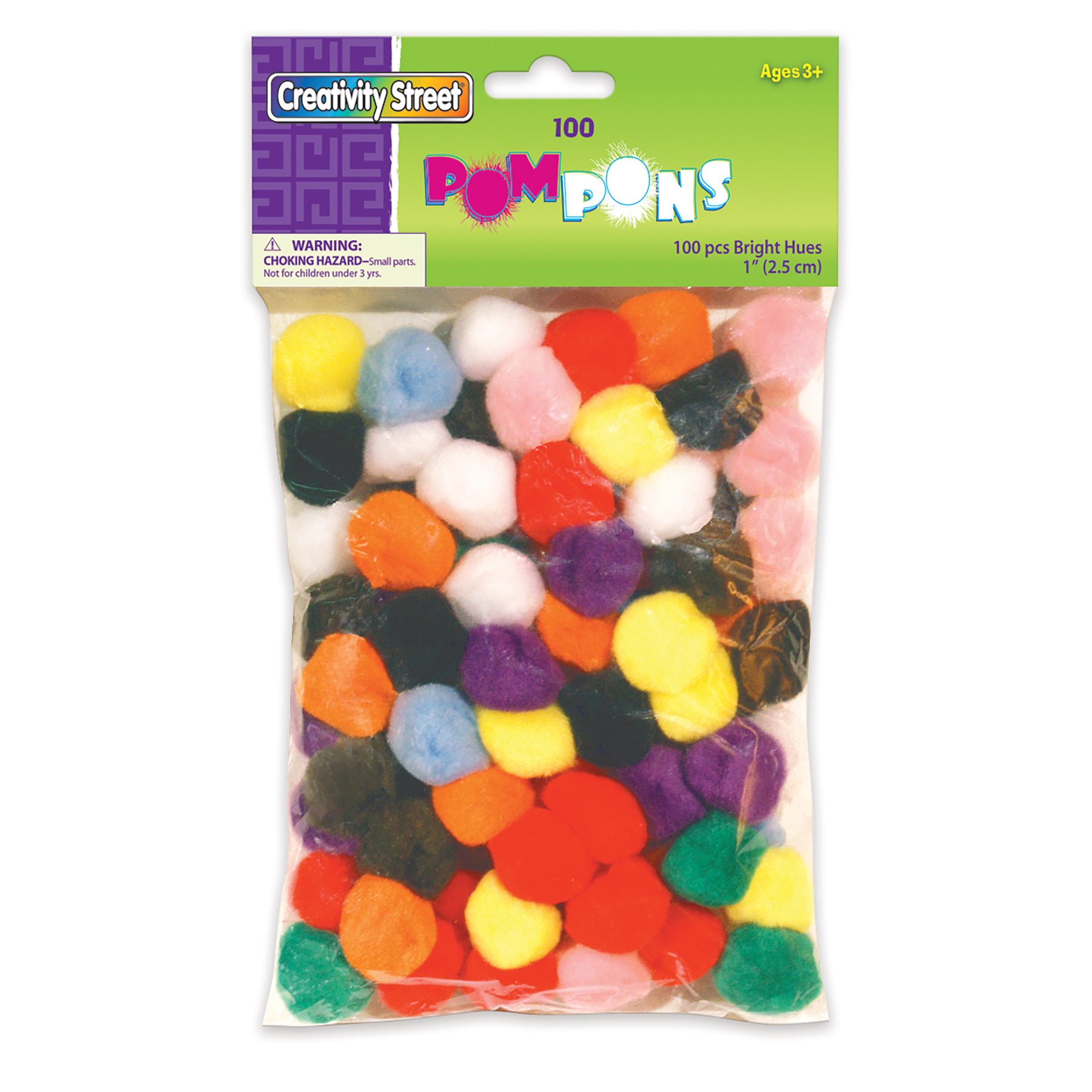 Creativity Street Pom Pons, Bright Hues Assortment, 1", 100 Per Pack, 6 Packs