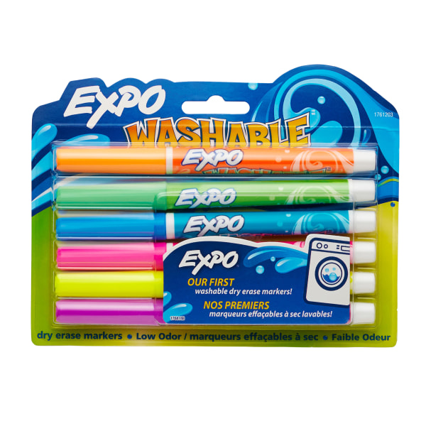EXPO® Washable DryErase Markers, Assorted, Fine Point, Pack Of 6