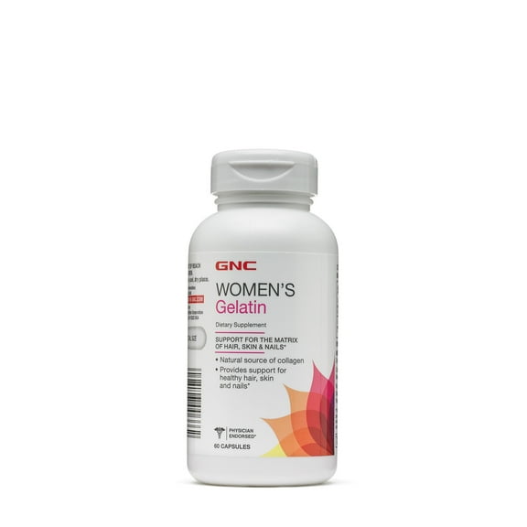 GNC Women's Gelatin Supplement, Supports Healthy Hair, Skin, Nails, Natural Collagen Source, 60 Capsules