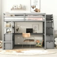 thumbnail image 2 of EUROCO Modern Full Size Loft Bed with Storage Shelves and Built-in Desk, Staircase and Cabinets, Gray, 2 of 15