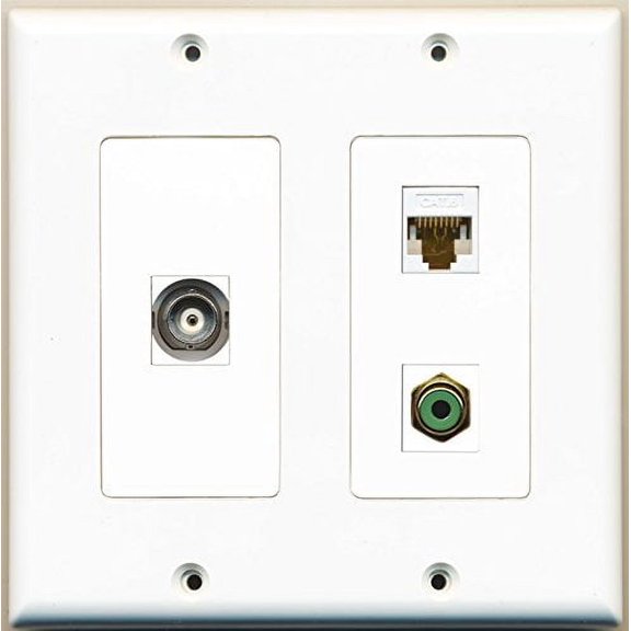 RiteAV - 1 Port RCA Green 1 Port BNC 1 Port Cat6 Ethernet White - 2 Gang Wall Plate