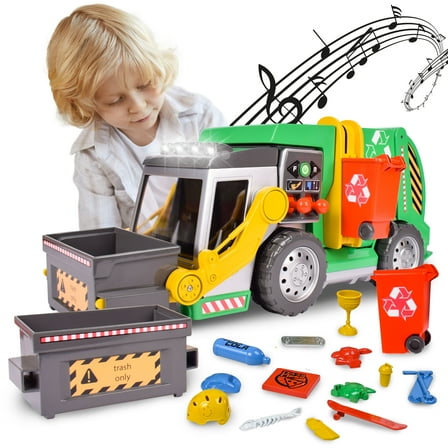 Maxx Action 3-N-1 Maxx Recycler - Garbage Truck with Lights, Sounds and Motorized Drive, Includes 15 Accessories, Play Vehicles
