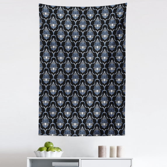 Dark Blue Tapestry, Vintage Royal Damask Motifs Swirls Curvy Tile Victorian Fashion, Fabric Wall Hanging Decor for Bedroom Living Room Dorm, 5 Sizes, Pale Blue Dark Blue, by Ambesonne