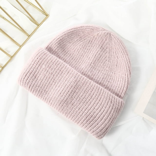 Knitted Hat Womens Candy Color Versatile Fashion Hat Women's Autumn and Winter Solid Warm Hat Rabbit Suede Hat