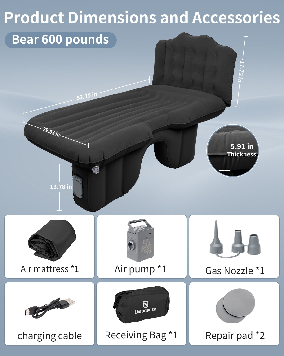 Back Seat Car Air Mattress: Cordless Inflatable SUV Car Camping Bed for Truck Van with Built-in Air Pump, Thickened Double-Sided Flocking Travel Car Sleeping Pad