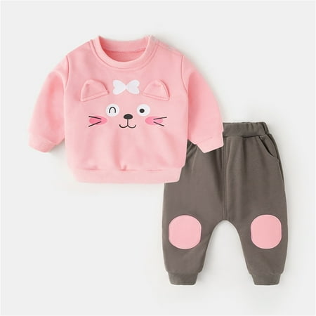 

Hunpta Infant Children Kids Toddler Baby Boys Girls Long Sleeve Cute Cartoon Animals Sweatshirt Pullover Tops Cotton Trousers Pants Outfit Set 2PCS Clothes