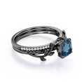 thumbnail image 3 of Wreath Leaf 0.65 TCW Cushion Cut London Blue Topaz and Moissanite Pave Accented Bridal Ring Set in 18K Black Gold Plating over Silver, 3 of 4