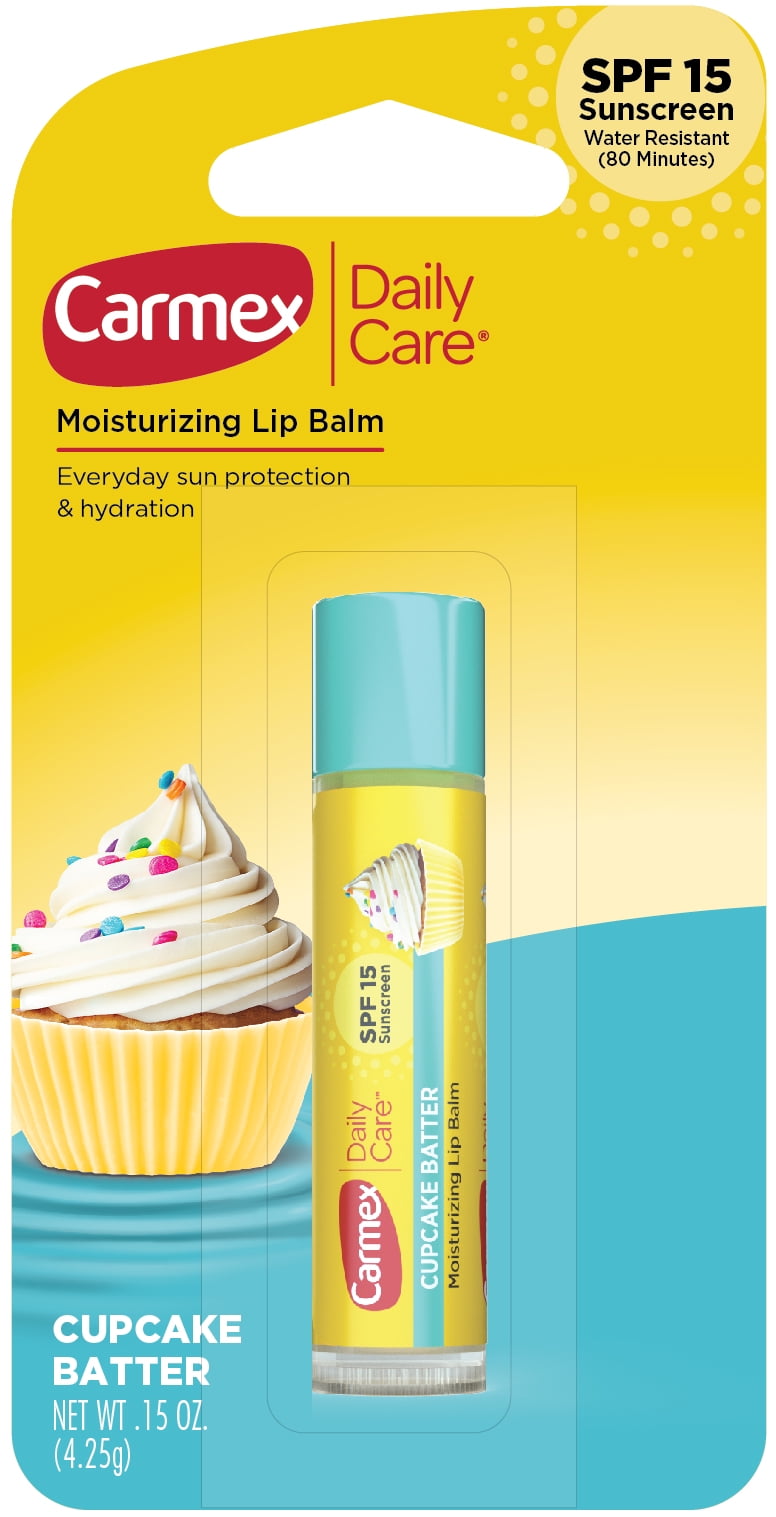 Carmex Daily Care Lip Balm, Lip Moisturizer with SPF 15, Cupcake Batter Lip Balm Stick, 0.15 OZ