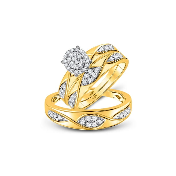 AA Jewels Solid 10k Yellow Gold His and Hers Round Diamond Oval Matching Couple Three Rings