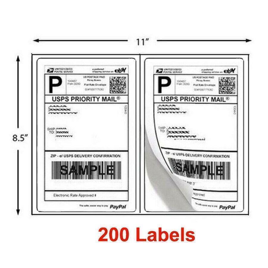Half Sheet Shipping Labels, 2 Labels per Sheet, 8.5" x 5.5", 200 pcs