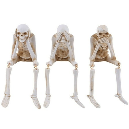 Halloween Statues See Speak Hear No Evil Skeleton Figurines Realistic Skull Decorations for Home Haunted House Halloween Party Decor Favors Shelf Accessories
