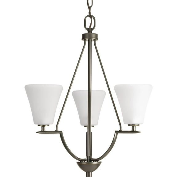 Progress Lighting Bravo 3-Light Chandelier, Antique Bronze, White Etched Glass