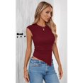 thumbnail image 6 of PRETTYGARDEN Going Out Tops for Women Trendy Cap Sleeve Crewneck Ruched Slim Fit Ribbed Knit Tanks Casual Fashion Asymmetrical Tee Shirts, 6 of 7