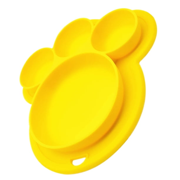 Inteprter de cena para niños, alimentación de silicona, frutas, dividido, cuenco, forma de pata, vajilla de alimentación, juguete para Mostrada Amarillo Inteprter HA003350-06