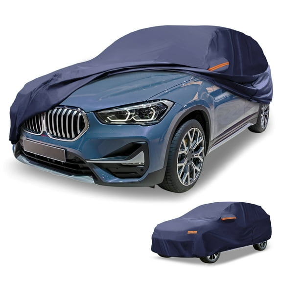 Unique Bargains 1 Pcs Universal Car Cover Waterproof All Weather Automotive Outdoor Anti-UV Sun Rain Protection Full Exterior Cover Aluminum Film Cotton Navy Blue for SUV Length Up to 181"