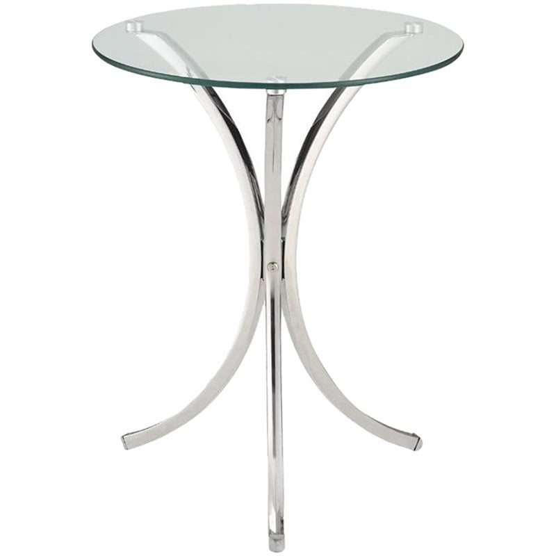 Bowery Hill Round Glass Top Accent End Table in Chrome