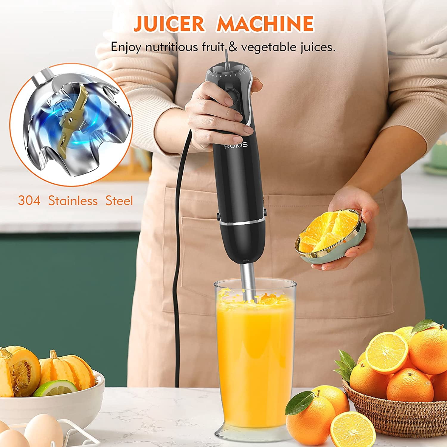 800-Watt 12-Speed Immersion Hand Blender with  Reinforced Blade and  Function for Fine Mixing