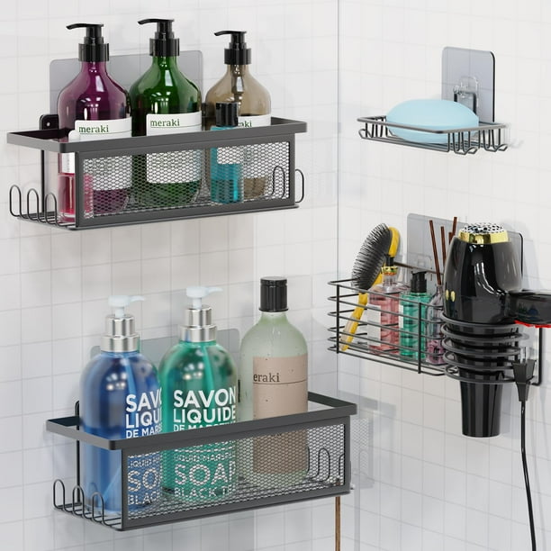 Uoune Shower Caddy Basket Shelf Pack of 2 No Drilling Adhesive Wall Mounted Bathroom Shelves