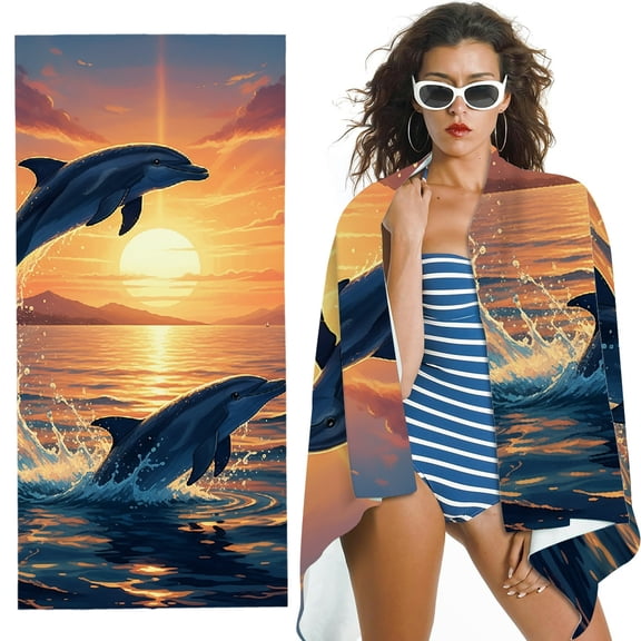 RKSupls Jumping Dolphins  Quick Dry Sand-Free Large Pool  Beach Towel 
,  Ultra-Soft Microfiber for Bathroom, beach, Soft Super Absorbent- 30x60 in