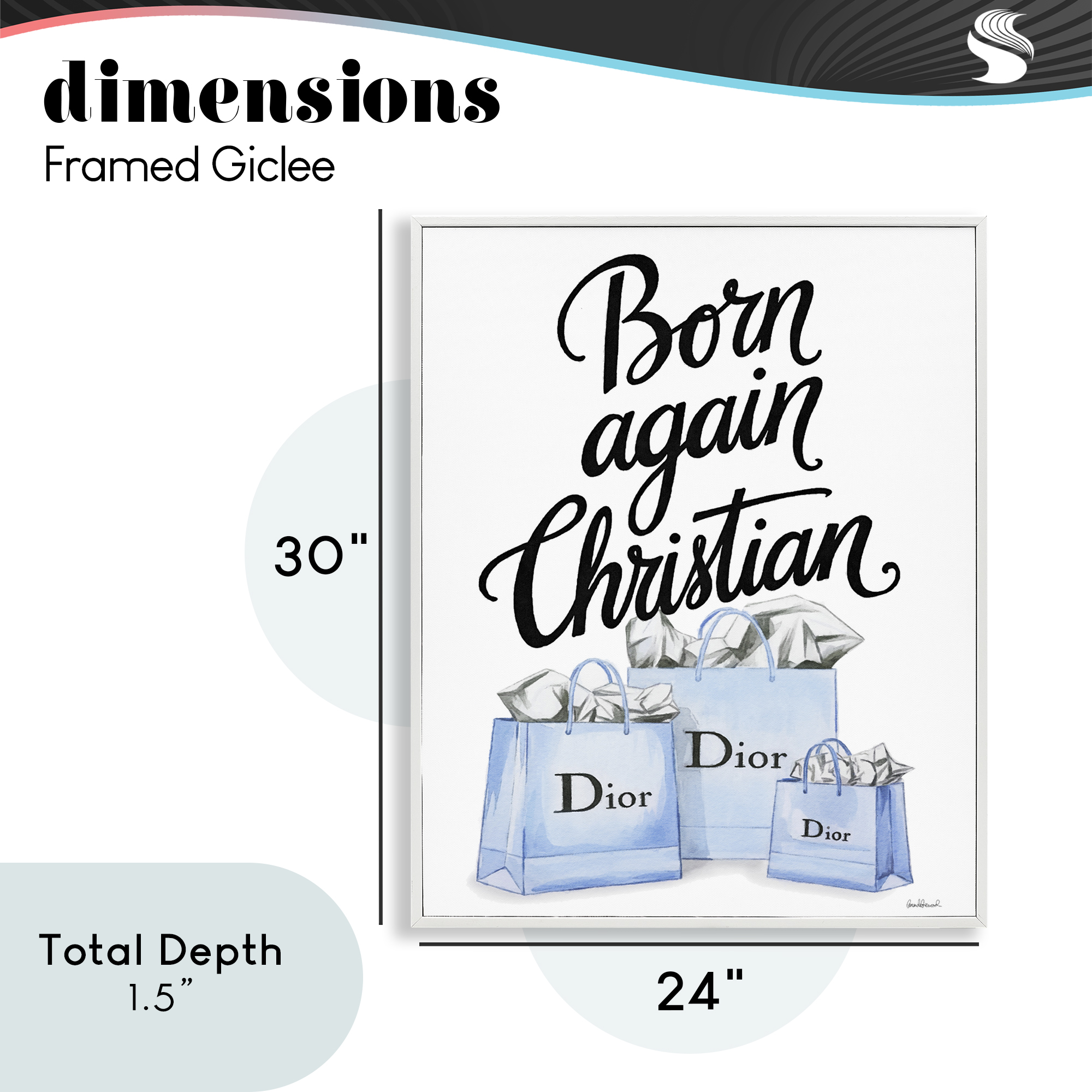 Glam Bags Born Again Christian White Framed Giclee Art, design by Amanda Greenwood