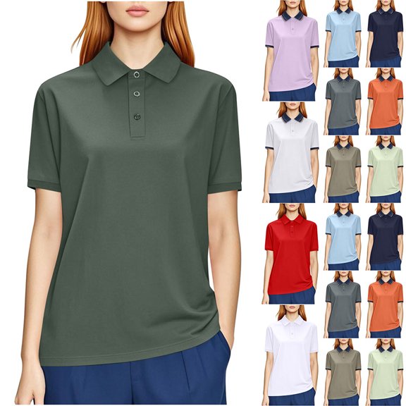 Otvok Unisex Solid Sports Lapel Dry Shirt Men'S and Women'S Short Sleeve Working Clothes Tops