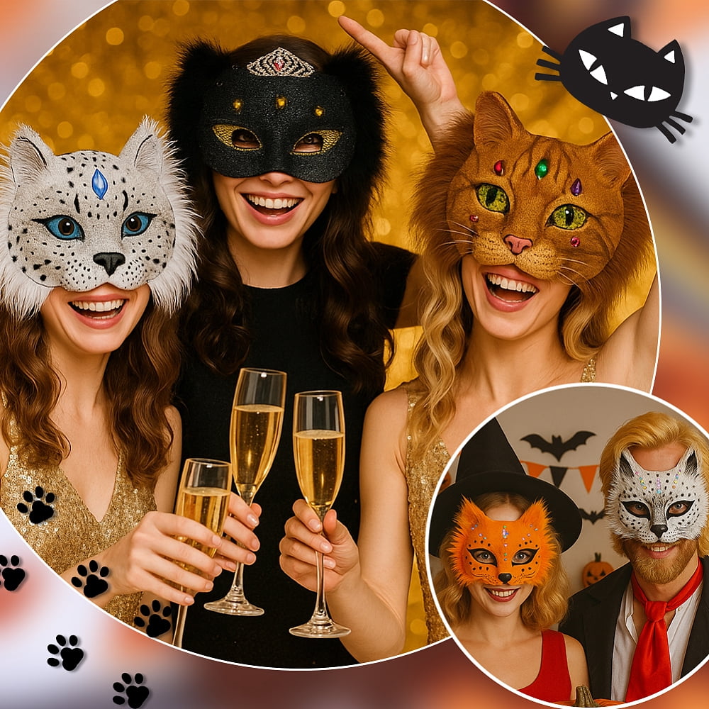 Felt Fabric Sheet with Hand Painted Paper Pulp Cat Masquerade Masks and PE Plastic Canvas Sheets Mixed Color 300x200x1mm DIY