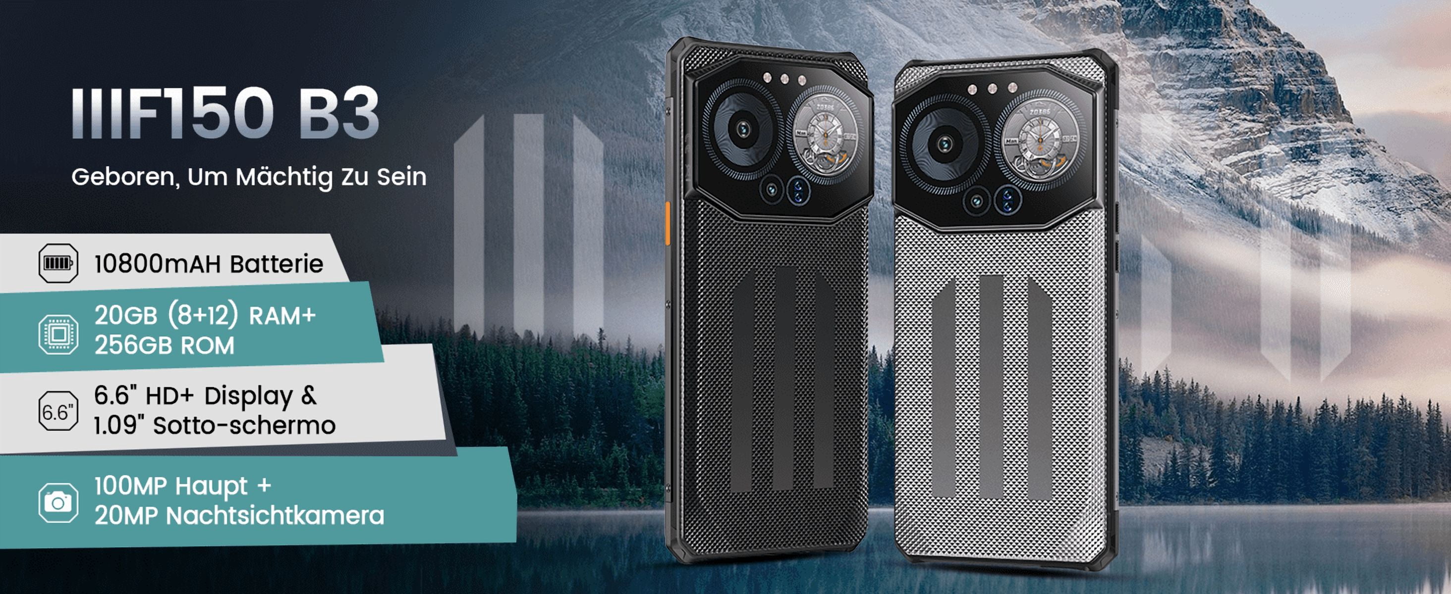 IIIF150 B3 Outdoor Mobile Phone Without Contract, 20(8 12)GB 256GB/1TB, 10800mAh/30W,black
