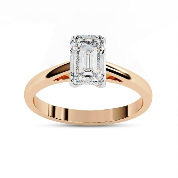 Solitaire Engagement Rings For Women | 7.5x5mm Emerald Cut Lab Created Moissanite 4-Prong Promise Rings in 14K Solid Rose Gold Jewelry Gift for Her, Ring Size 8.5
